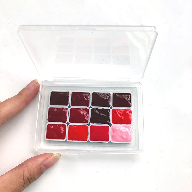 Mini caja de acuarela, disco de pintura de acuarela rojo, 12 colores, 0,5 ml/1ml/2ml