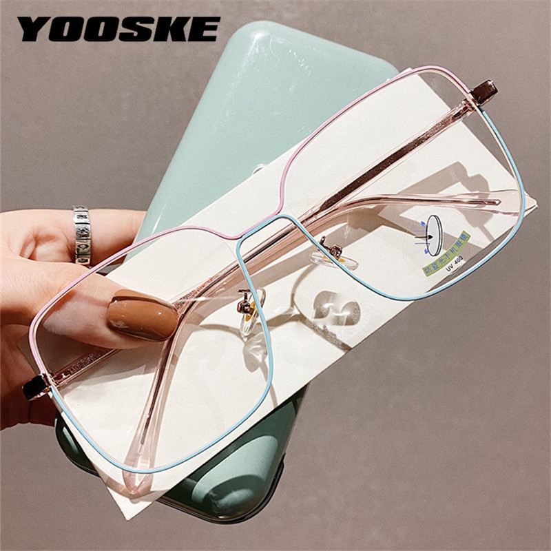 Yooske Anti Blauw Licht Bril Met Grote Frame Vintage Vierkante Brillen Optische Lenzen Voor Vrouw Mannen Metalen Brilmonturen