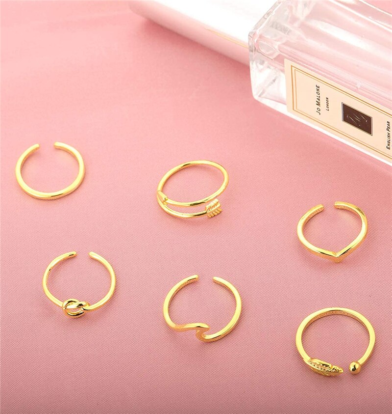 6 uds anillos de onda de nudo de flecha para mujeres ajustable apilable pulgar anillos abiertos Set vacaciones de verano joyería