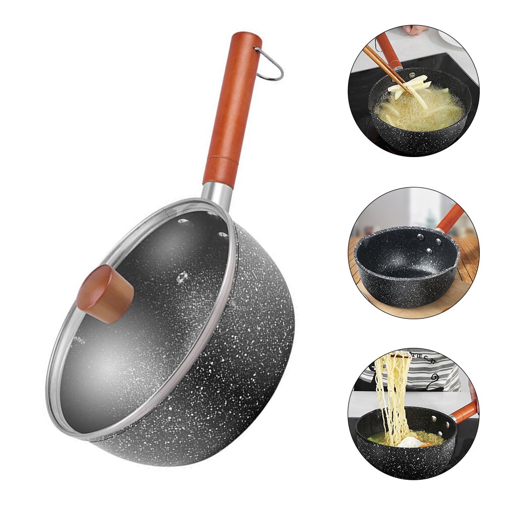 1 Set of Home Small Pot Wooden Handle Instant Soup Noodle Pot with Lid