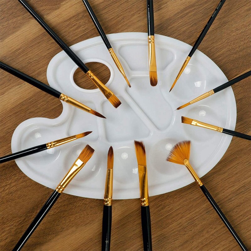 15Pcs Paint Brush Set with 12 Brushes Sponge and Palette for Watercolor Oil Acrylic Painting