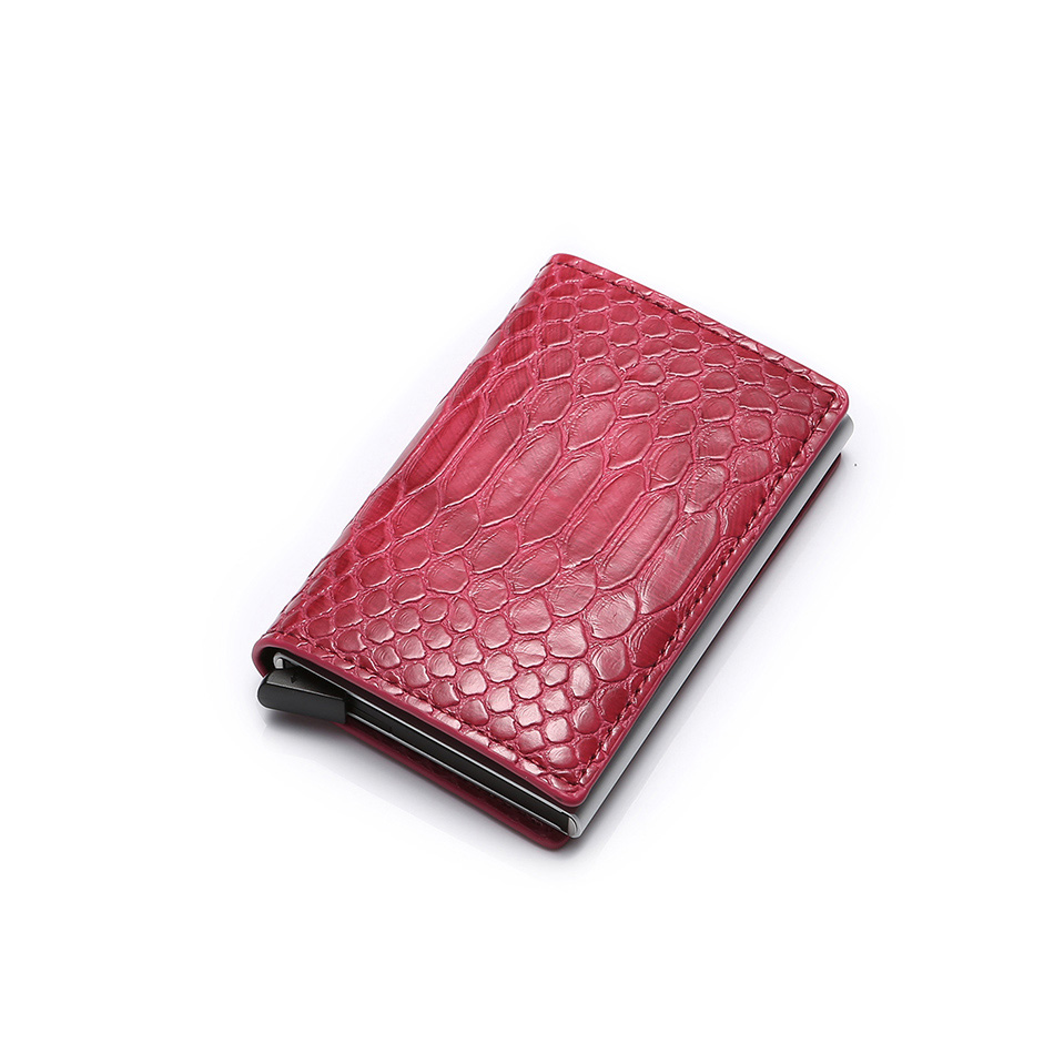 Rfid Women Credit Card Holder Aluminium Metal Wallet Ladies Mini Slim Business ID Card Holder Case Bag Cardholders pass holder: Red