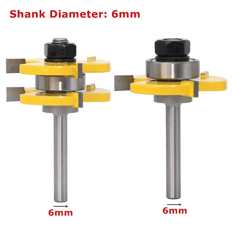 2 uds. Enrutador de ensamble de ranura de lengüeta, fresa tipo T, vástago de 6-12,7mm para suelo, herramientas de corte de madera