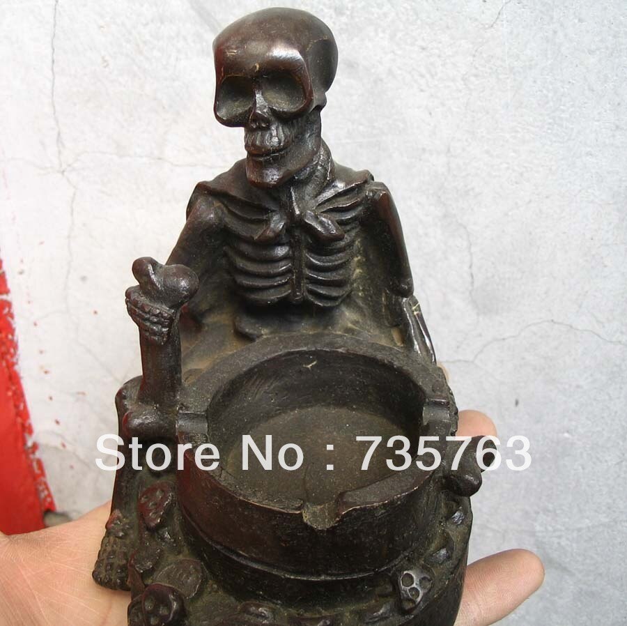 00293 Geezer duivel van terreur push prikkelen Asbak Droog skeleton brons standbeeld