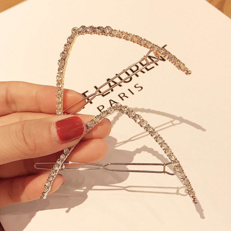 Horquillas con cristales geométricos para el pelo para niña y mujer, horquillas de Metal con diamantes de imitación, accesorios para el cabello, 1 unidad