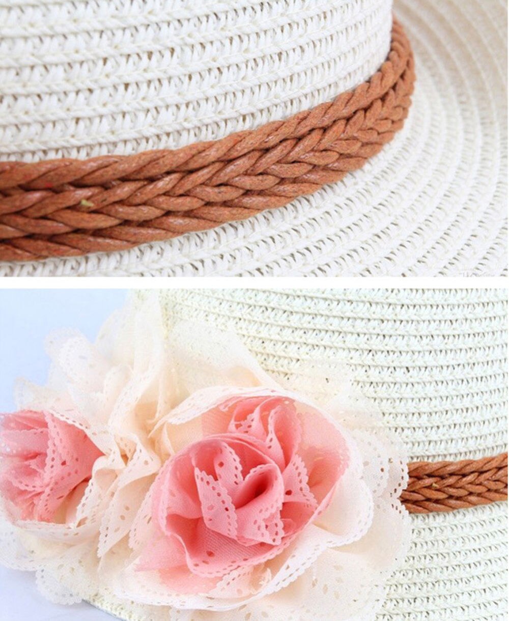 Princess Floral Sun Caps Baby Girl Kids Children Summer Flower Straw Beach Cap Sun Hat