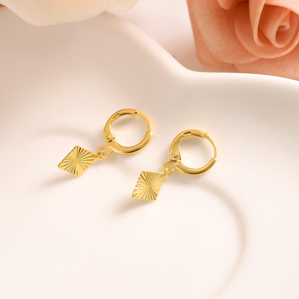 Fine Gold GF Block hang Earrings Women&#39;s/Girls African Beautiful Earrings Ethiopian Jewelry Nigeria