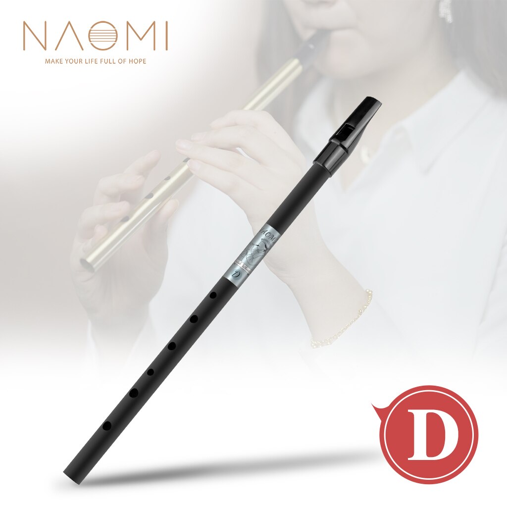NAOMI 'D' Irish Tin Penny Whistle Fipple Flute In Black Aluminum Alloy Tube w/ Plastic Mouthpiece Best Clear Sound