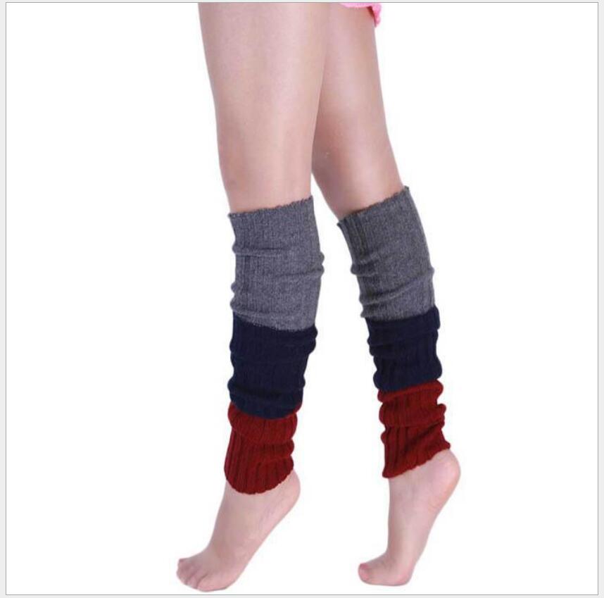 Efterår og vinter ulden sæt tre-farvet søm cashmere luv støvler sæt damer lang tube over knæet varme leggings: Rødbrun