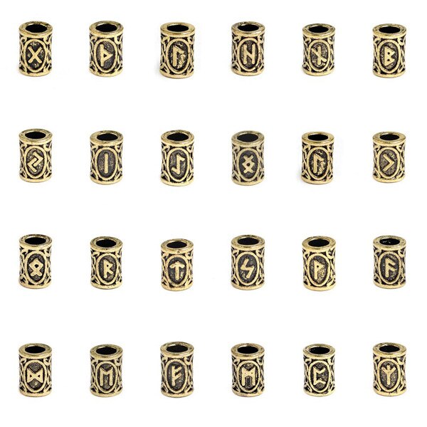 24 stks/set DIY Originele Viking Runen Charmes Kralen voor Armbanden voor Hanger Ketting voor Baard of Haar Vikings Rune Kits sieraden: Antique bronze