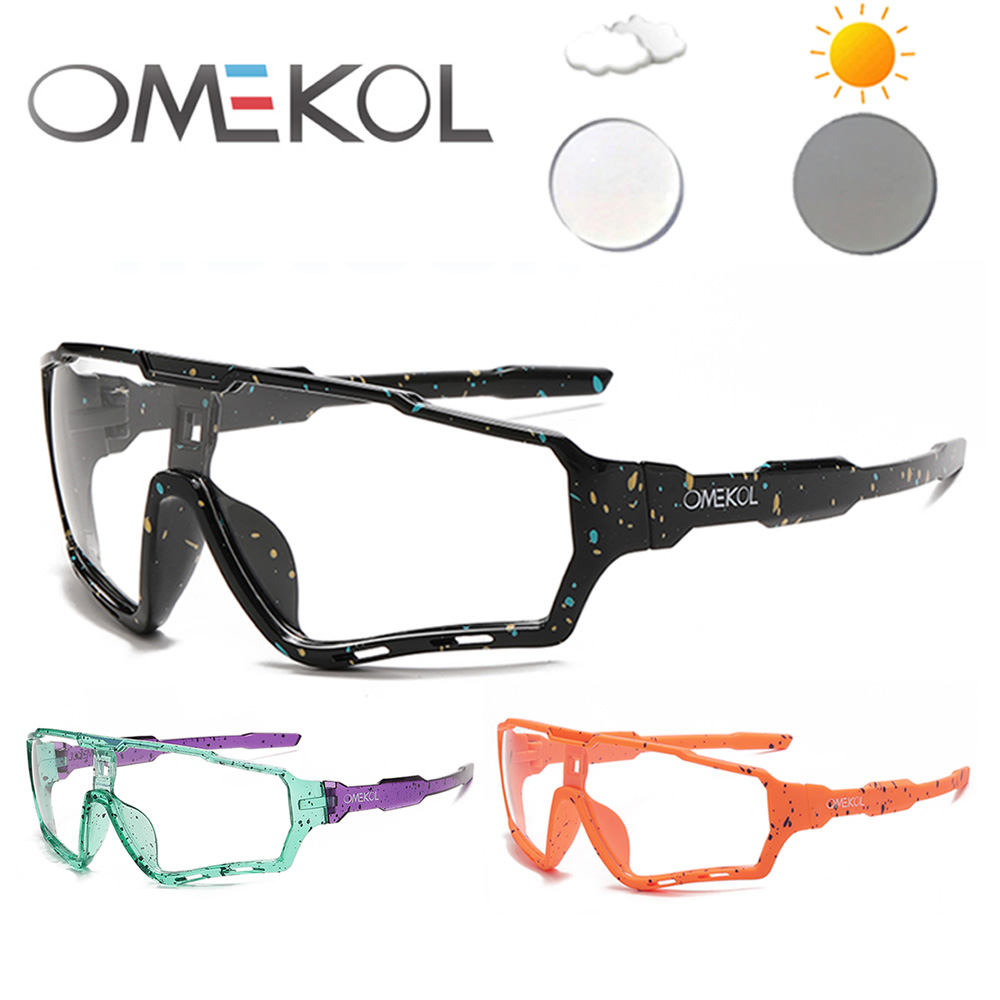 OMEKOL Brand Photochromic Sport Cycling Glasses Men Women Outdoor Sun Glasses Bike Bicycle Eyewear MTB Baseball Sunglasses