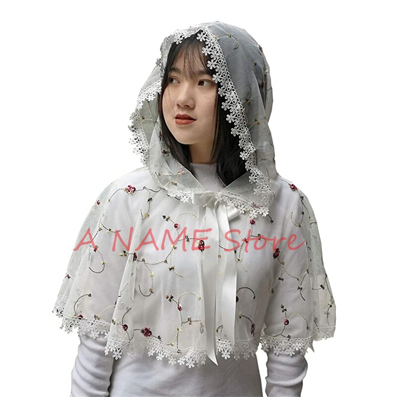 Voile d'église catholique pour femmes, Cape, Cape, Cape, Cape, brodée en dentelle, mouchoir, Barinia, cravate, ruban