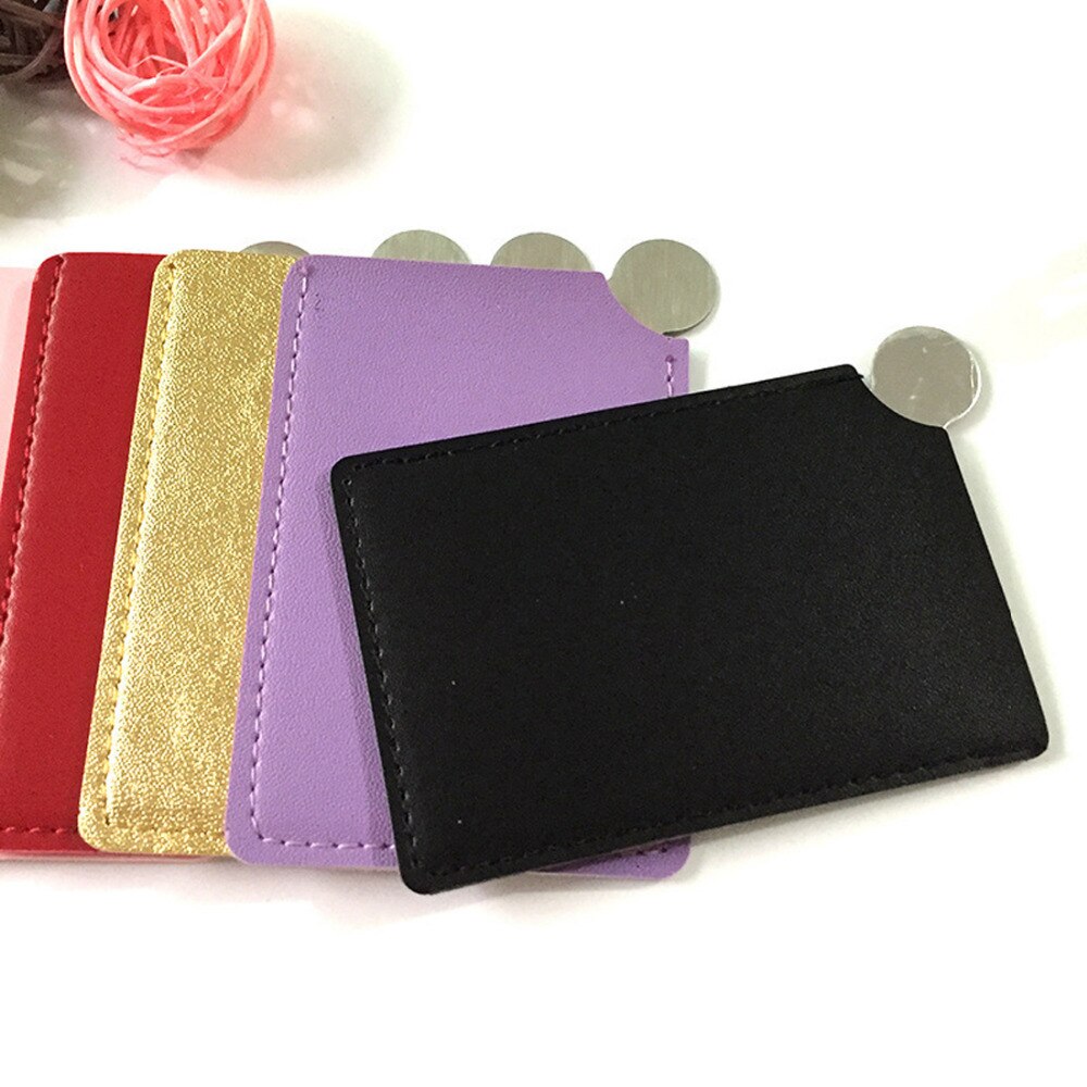 Stainless Steel Unbreakable Makeup Mirror 1PC Shatter-Proof Portable PU Leather Sleeve Pocket Card Mirror Cosmetic Essential