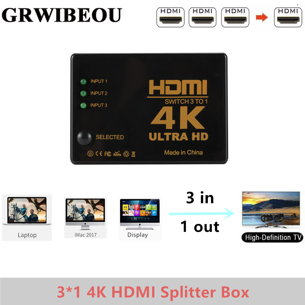 Grwibeou 3 Poort 4K * 2K 1080P Switcher Hdmi Switch Selector 3X1 Splitter Box Ultra hd Voor Hdtv Xbox PS3 PS4 Multimedia