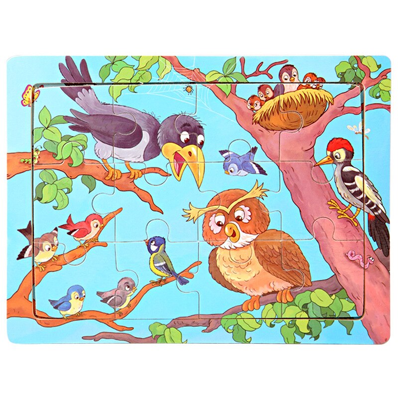 Frühe Bildung Spielzeug Puzzle 1Pcs Holz 12 Stück Baby Cartoon Tier kinder Spielzeug 15*11CM: owl