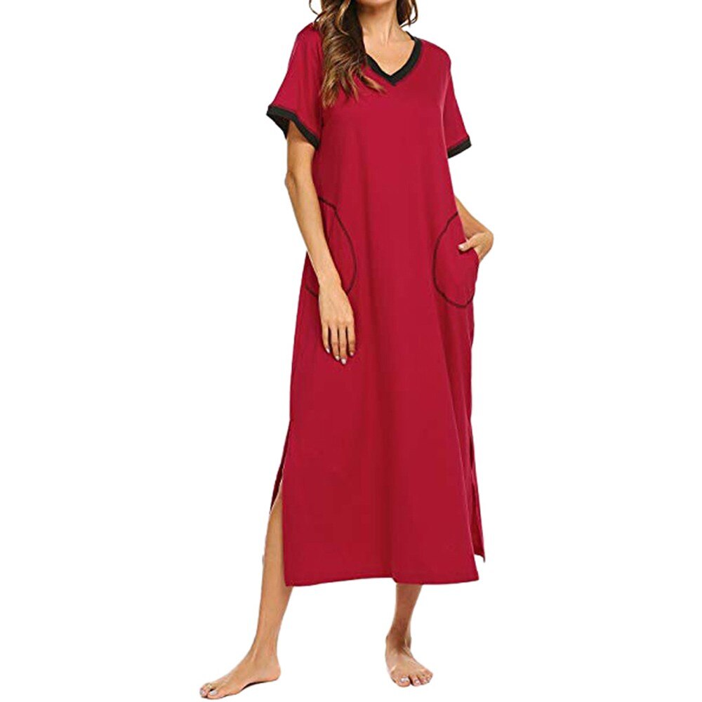 plus size Women’s Nightshirt Short Sleeve Nightgown Ultra-Soft Full Length Sleepwear Dress пижама женская: WE / M