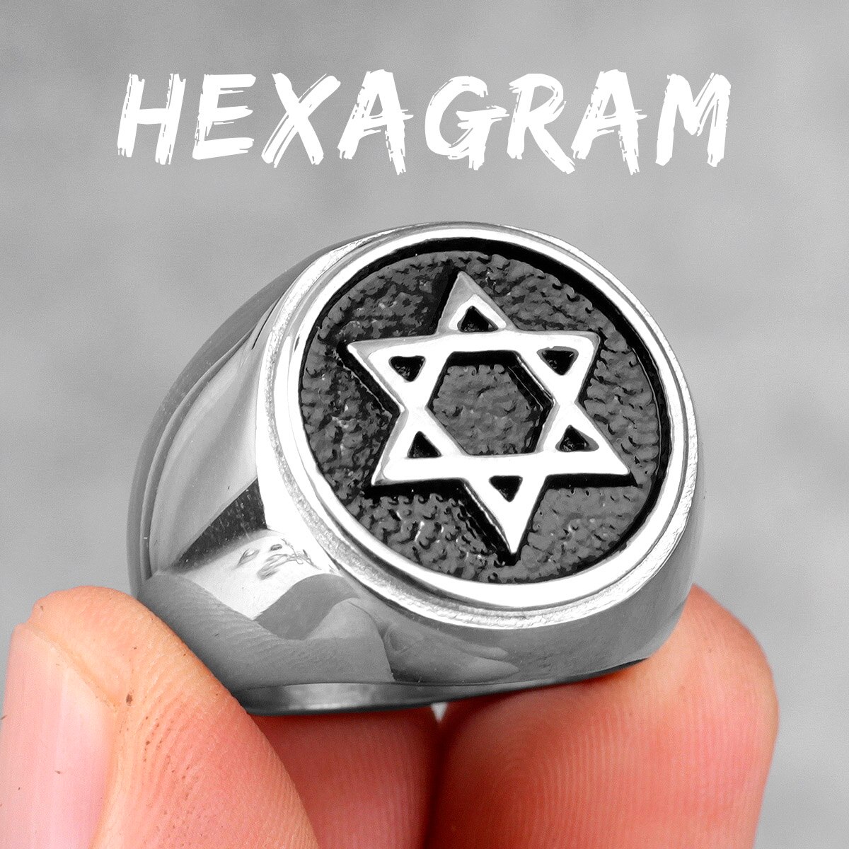 Anillo de acero inoxidable con hexagrama de Estrella de David para hombre, joyería de estilo Punk Hip Hop para hombre y niño, para motorista,: 13 / R493-Silver