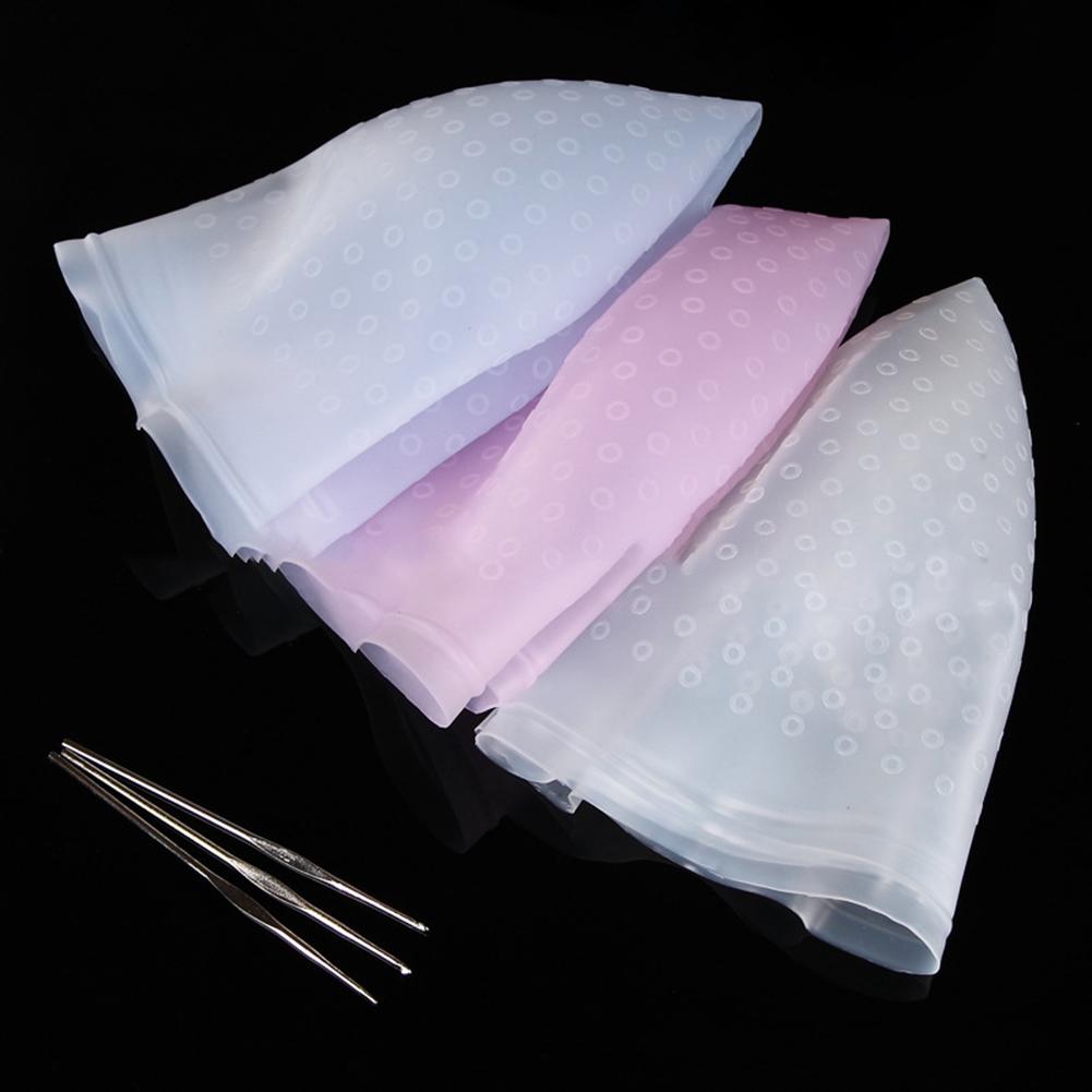 Silicone Reusable Hair Colouring Highlighting Dye Cap Frosting Tipping with needle Transparent Hair Dyeing Cap Tool