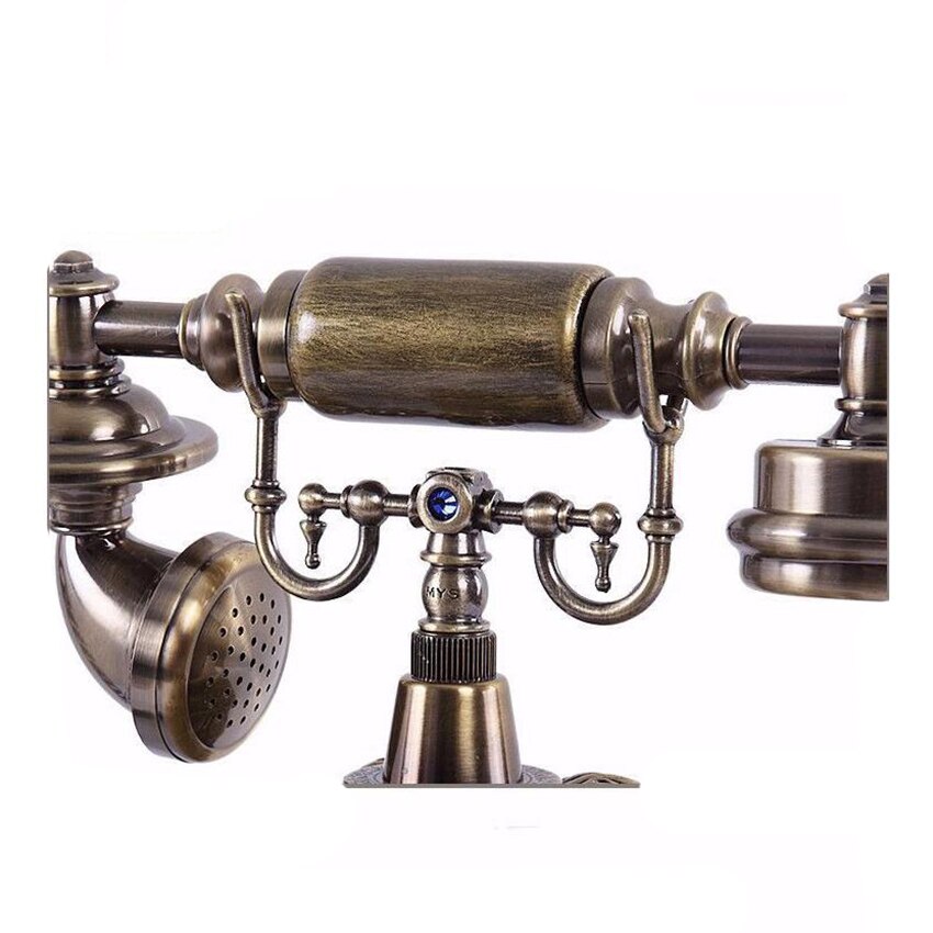 Natural Resin Retro Landline Telephone Old Button Dial Phone with Caller ID, Speaker, FSK / DTMF Dual System, Backlit