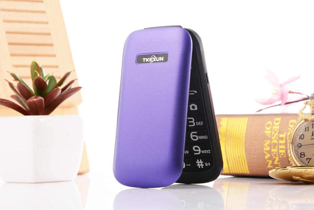 Dual SIM Flip Mobiele Telefoon Bluetooth FM MP3 Vedio Goedkope Oude Man Mobiele Telefoon Russische Toetsenbord TKEXUN E1190A: Add 4G TF card / Purple