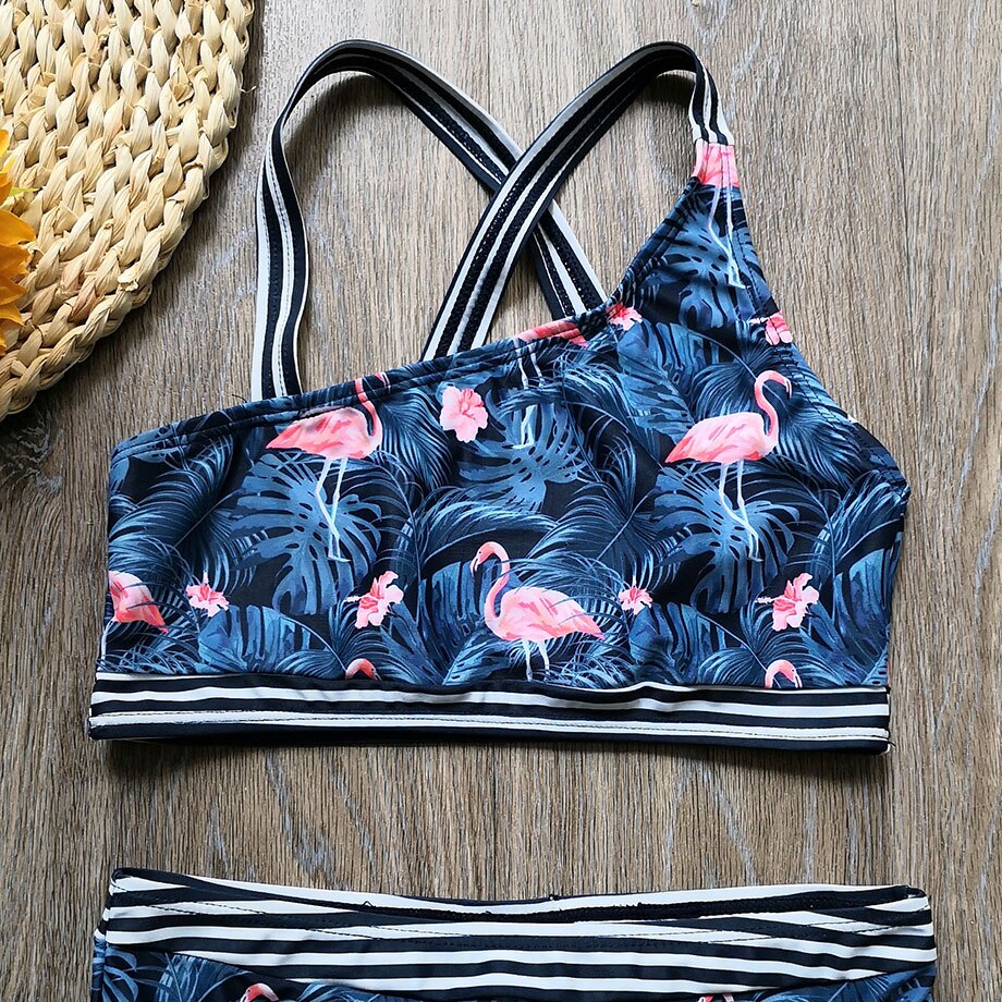 3-12 år flicka baddräkt barn flamingotryck flicka bikini set tvärbak två delar barns badkläder småbarn flickor baddräkt
