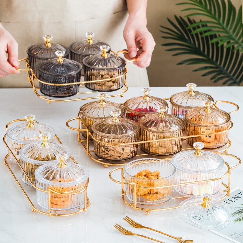 Platos de postre, bandeja de Metal para decoración con tapa, platos redondos de frutas secas, bandejas para servir alimentos con cubierta, Bol de frutas y aperitivos