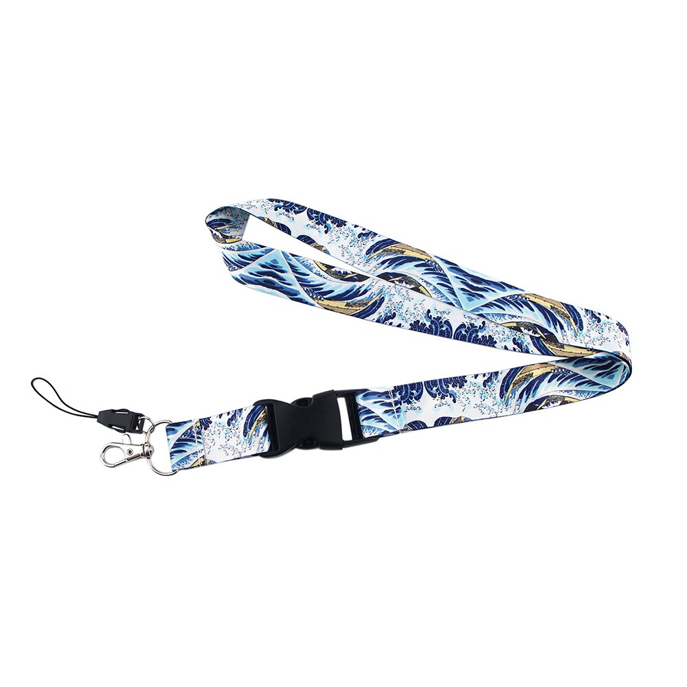 YL27 Japanese Waves Art Key Lanyards ID Badge Holder Neck Strap Card Cover Key Chain Hang Rope Key Rings Friends