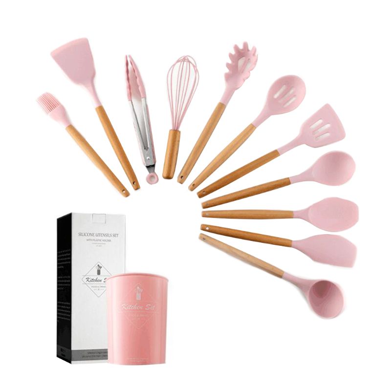 11 Stks/set Non-stick Siliconen Keukengereedschap Spatel Koken Tool Kookgerei: Pink