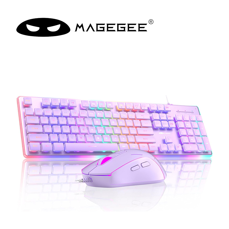 MageGee Gaming Keyboard and Mouse 104 Keys RGB 6 Speed Mouse Combo Pudding Keycaps Silent Computer Keyboard PC Laptop Mac Office