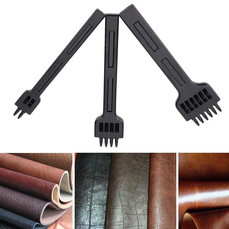 2/4/6 Hole DIY Leather Round Row Punching Tool Alloy Steel 4/5/6mm Spacing Hole Punches Lacing Stitching Hand Sewing Thread Tool