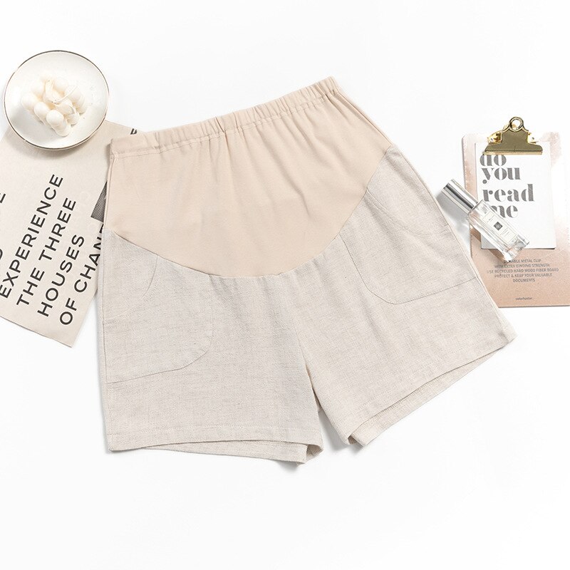 Cotton Maternity Shorts Pregnant Women Summer Thin Loose Short Pants Pregnancy Outside Khaki Black Trousers: Khaki 1 / M