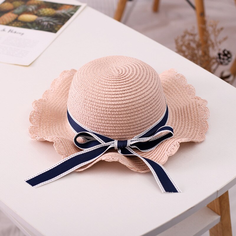 REYI001 summer kids girl casual straw hat Baby children Breathable Floppy large brim ribbon bowknot sun hat panama gorros: 001