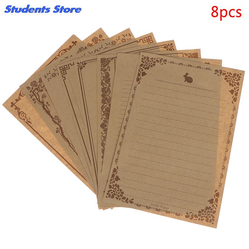 8 Sheets/lot Vintage Letter Paper Flower rabbit Letterhead Kraft Writing Paper Set Office School Supplies Stationery