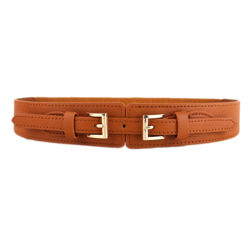 Luxe Dames Brede Riem Elastische Vintage Gesp Lederen Wide Mode Wilde Pin Gesp Vrouwen Riem Taille Afdichting Riem X208: Style 3-Brown