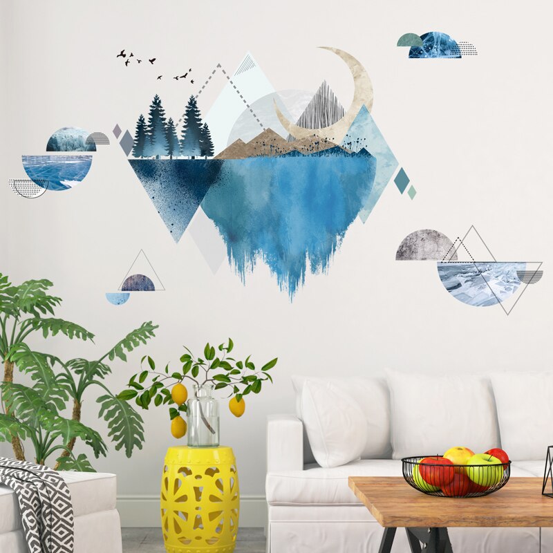[shijuekongjian] floder bjerge wallstickers diy træ fugle vægmaleri mærkater til stue soveværelse hus dekoration