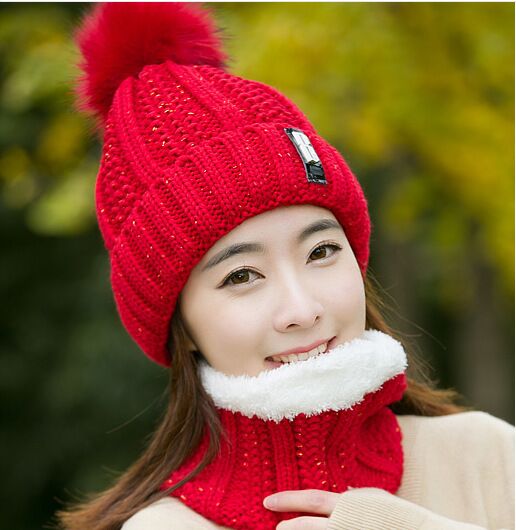Winter gebreide mutsen dames dikke warme muts skullies muts dames gebreide letter muts mutsen mutsen outdoor rijsets: Hoed en sjaal f