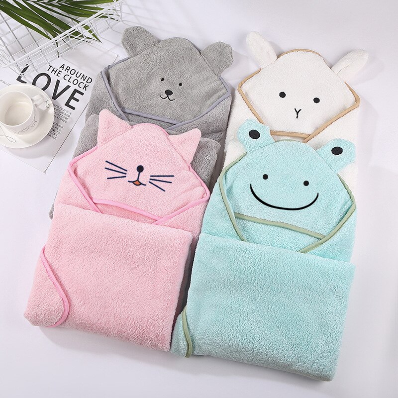 Baby Girl Blanket Coral Fleece Toddler Bath Towel Quick Drying Baby Boy Hooded Plush Blanket Swaddle Receiving Blanket