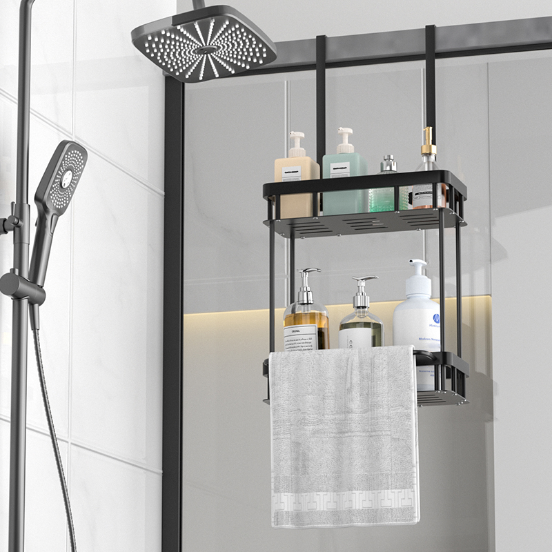 1pc Over The Door Shower Caddy, Bathroom Storage Rack, Bathroom Hanging Shelf, Double Layer Shower Shelf, Bathroom Caddy Organiz