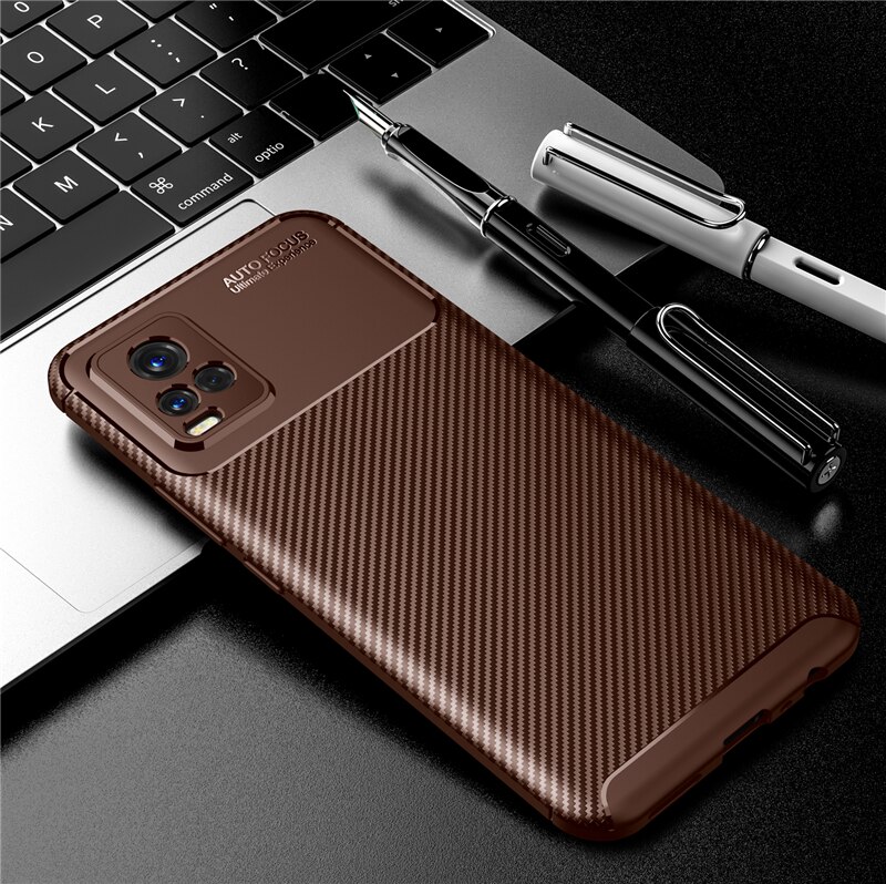 For VIVO V20 Case Soft Silicon Cover Carbon Fiber TPU Shockproof Case For VIVO V20 Pro Anti-fall Fundas: For VIVO V20 / Brown