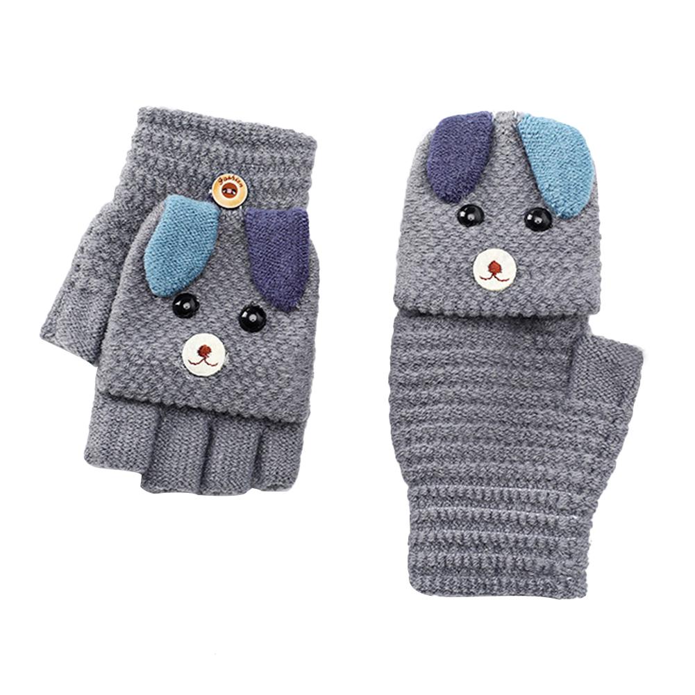 Thickened Five-finger Keep Warm Gloves Knitted Gloves Winter Warm Half Finger Flip Cover Gloves For Children Cold Protection