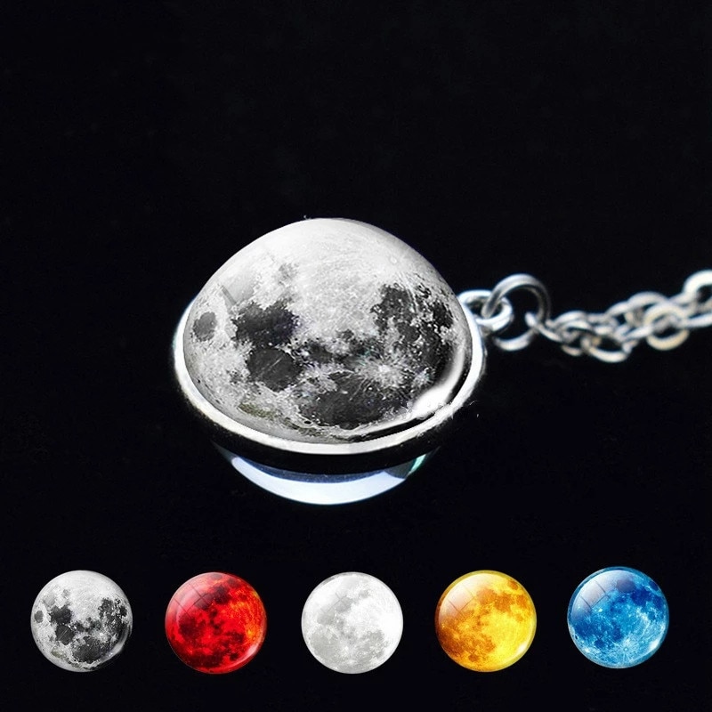 LLavero de planeta con sistema Solar para coche, llavero de galaxia, nebulosa, Luna, tierra, Sol, Marte, imagen artística, bola de cristal de doble cara