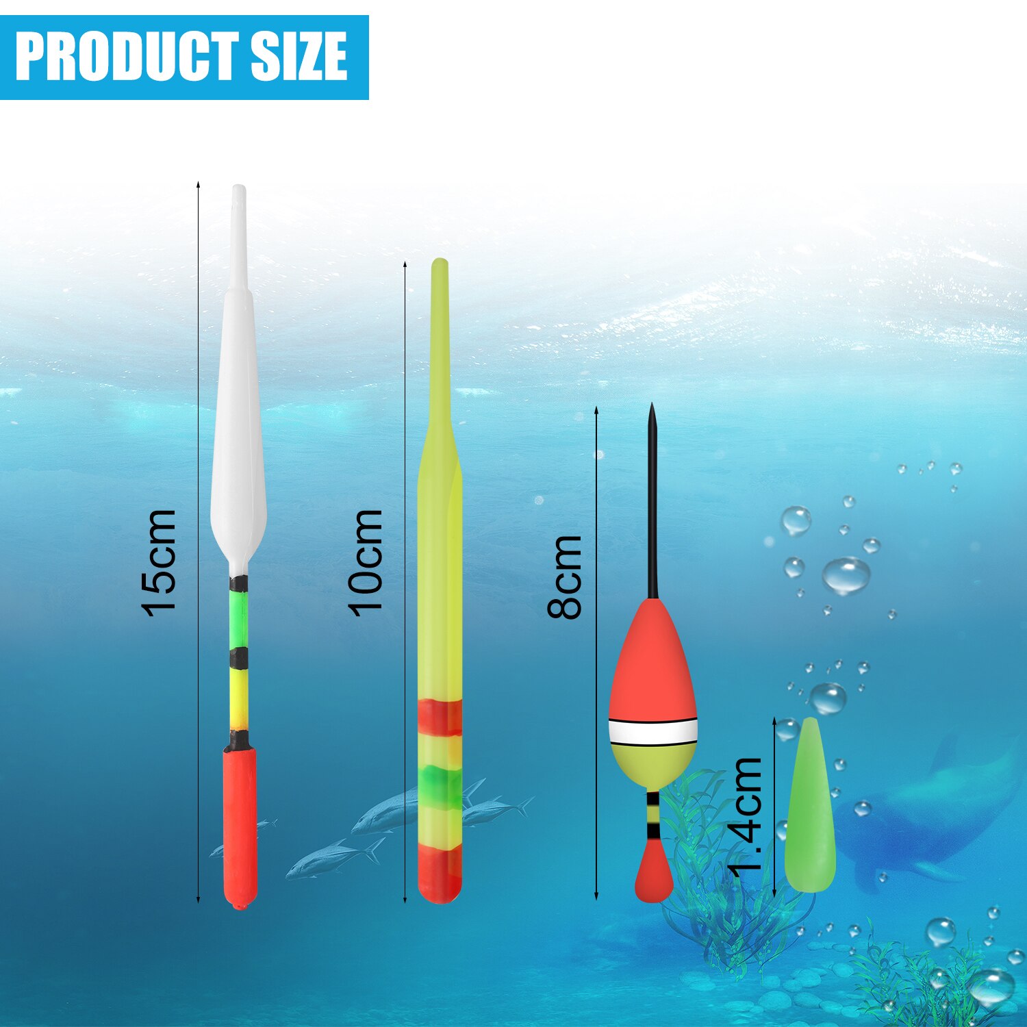 15pcs Fishing Floats Set Plastic Vertical Buoy Sea Fishing Floats Bobber Assorted Size Fishing Tackle Tools Accesories