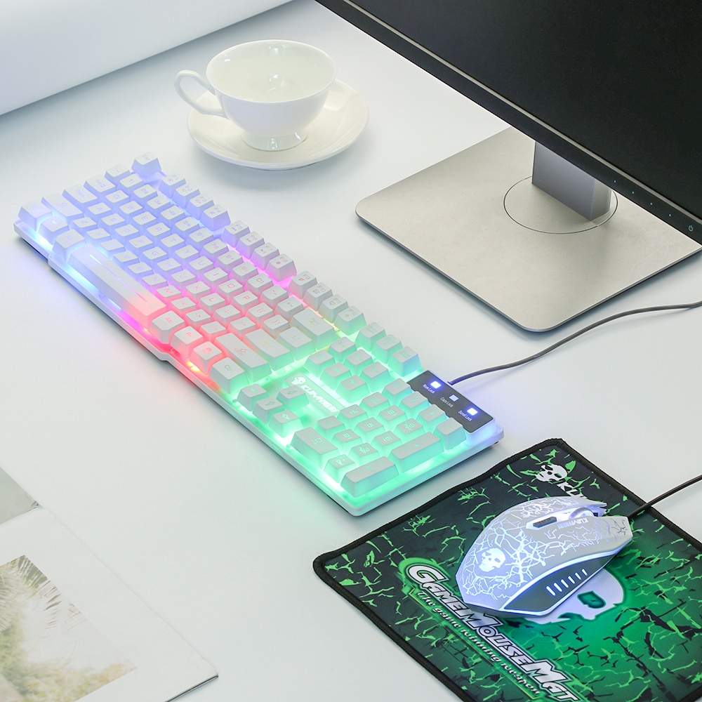 T6 Rainbow Backlit Luminous Keyboard Mouse Set Desktop Computer Game Mechanical Hand Feel For PC PS4 PS3 Xbox One