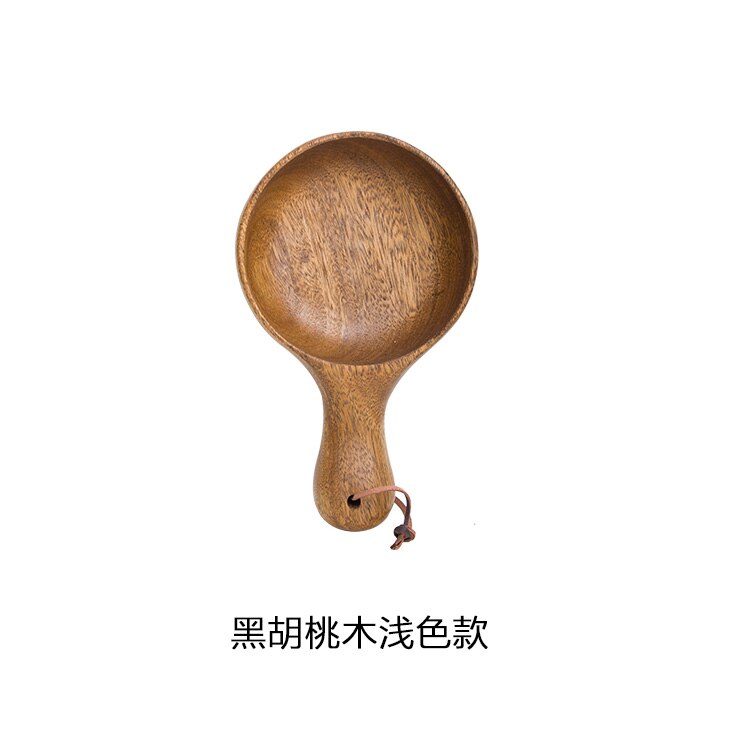 Hand-Made Solid Wooden Fruit Salad Bowl Long Handle Kitchen Tools Tableware Sushi Noodle Bowl Wood Dish Soup Container: Coffee