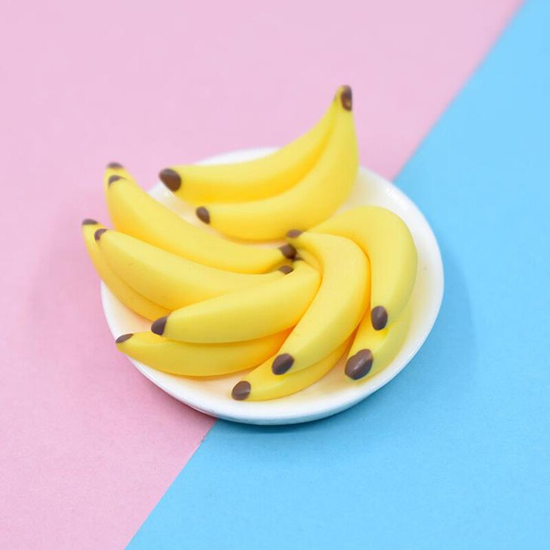 10Pcs Kawaii Diy Versiering Accessoires Hars Kunstmatige Nep Miniatuur Fruit Banaan Play Poppenhuis Speelgoed Decoratieve Craft