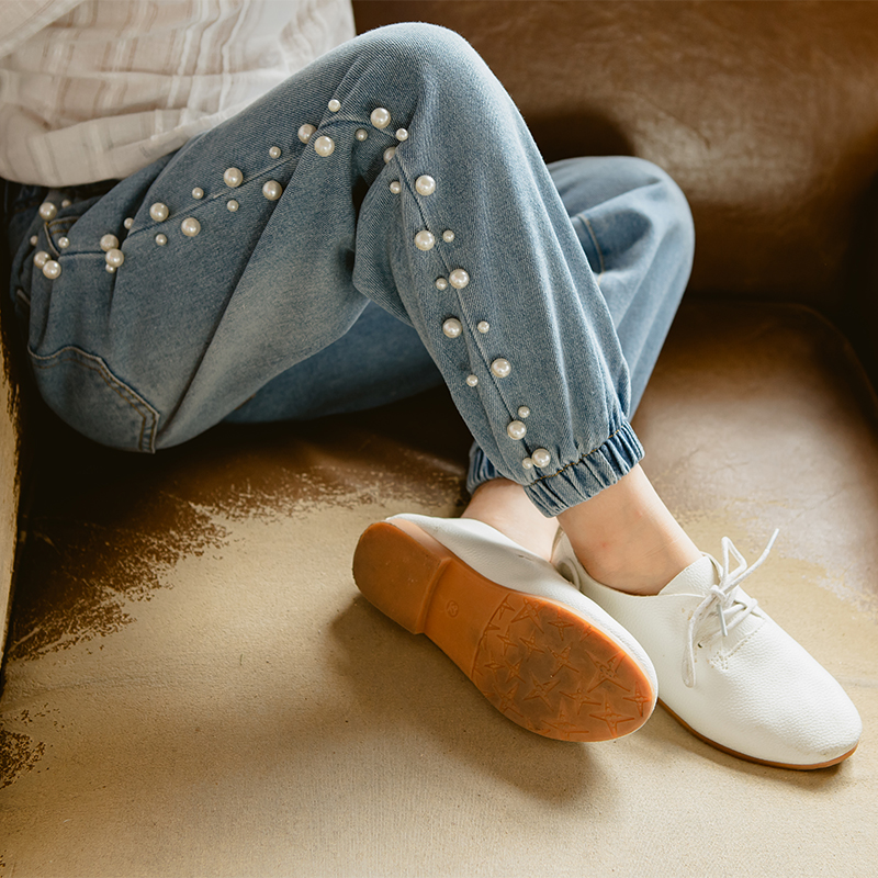 Jongens jeans lente herfst denim kinderjeans broek voor meisjes kralen zijkant broek kinderen rechte broek 2 4 5 6 7 8 jaar
