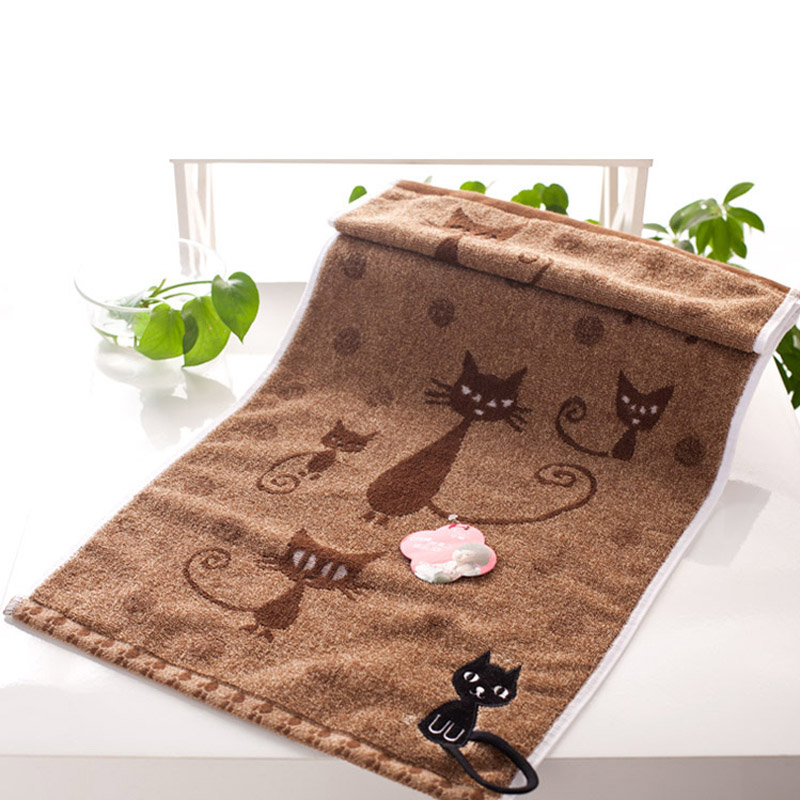 Sød kat 100%  bomuld solid ansigt håndklæde håndklæde til voksne hurtigtørrende blød tyk absorberende med hængende løkke håndklæder: Brun / 33 x 74cm