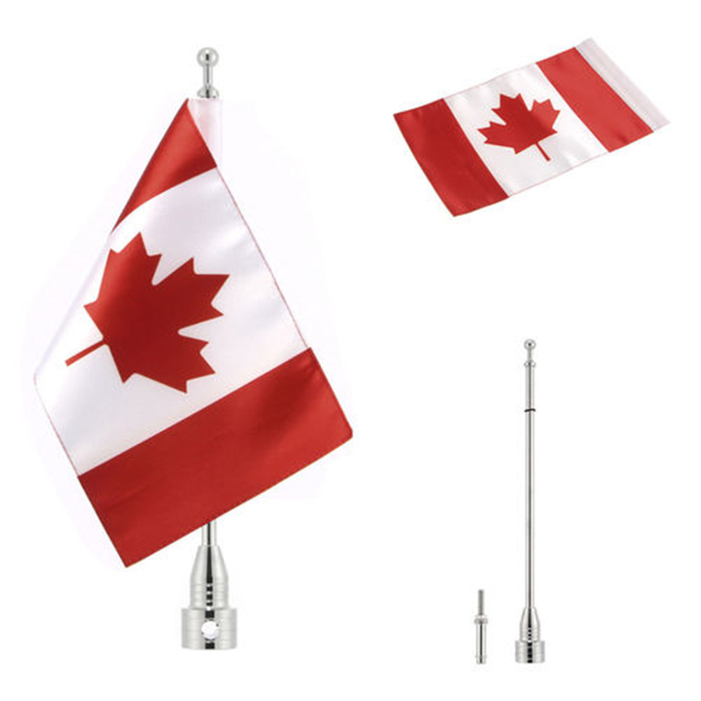 Mât de drapeau latéral réglable universel pour moto, 6x9 pouces, en Polyester, 8 drapeaux de pays pour la plupart: Canada silver