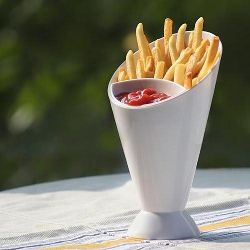 Selvstående 2 in 1 fransk stangkegle med dyppekop kartoffelværktøj bordservice pommes frites chip kartoffelchip kegleholderkopper