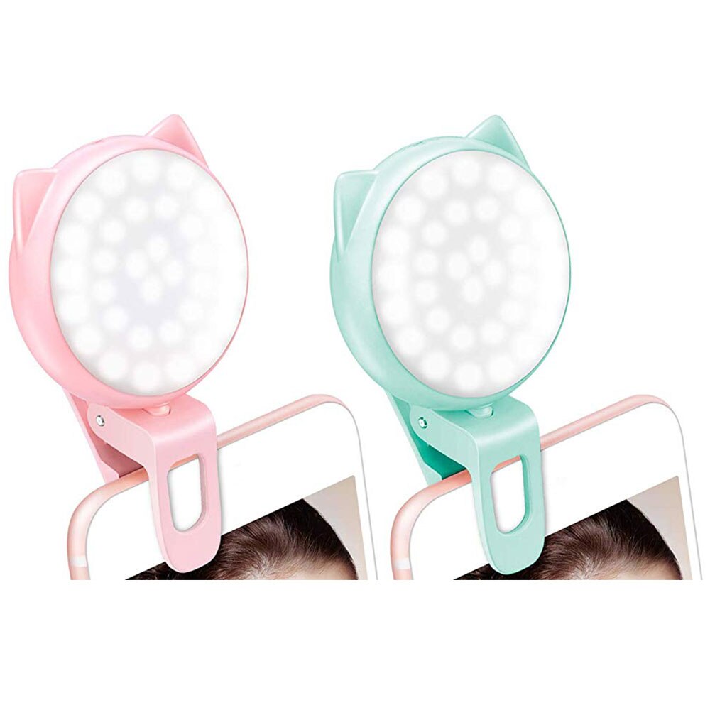 Selfie Ring Light LED Rechargeable Clip on Ring Light with 3 Brightness 32 Bulbs Mini USB Fill Light for Makeup Phone